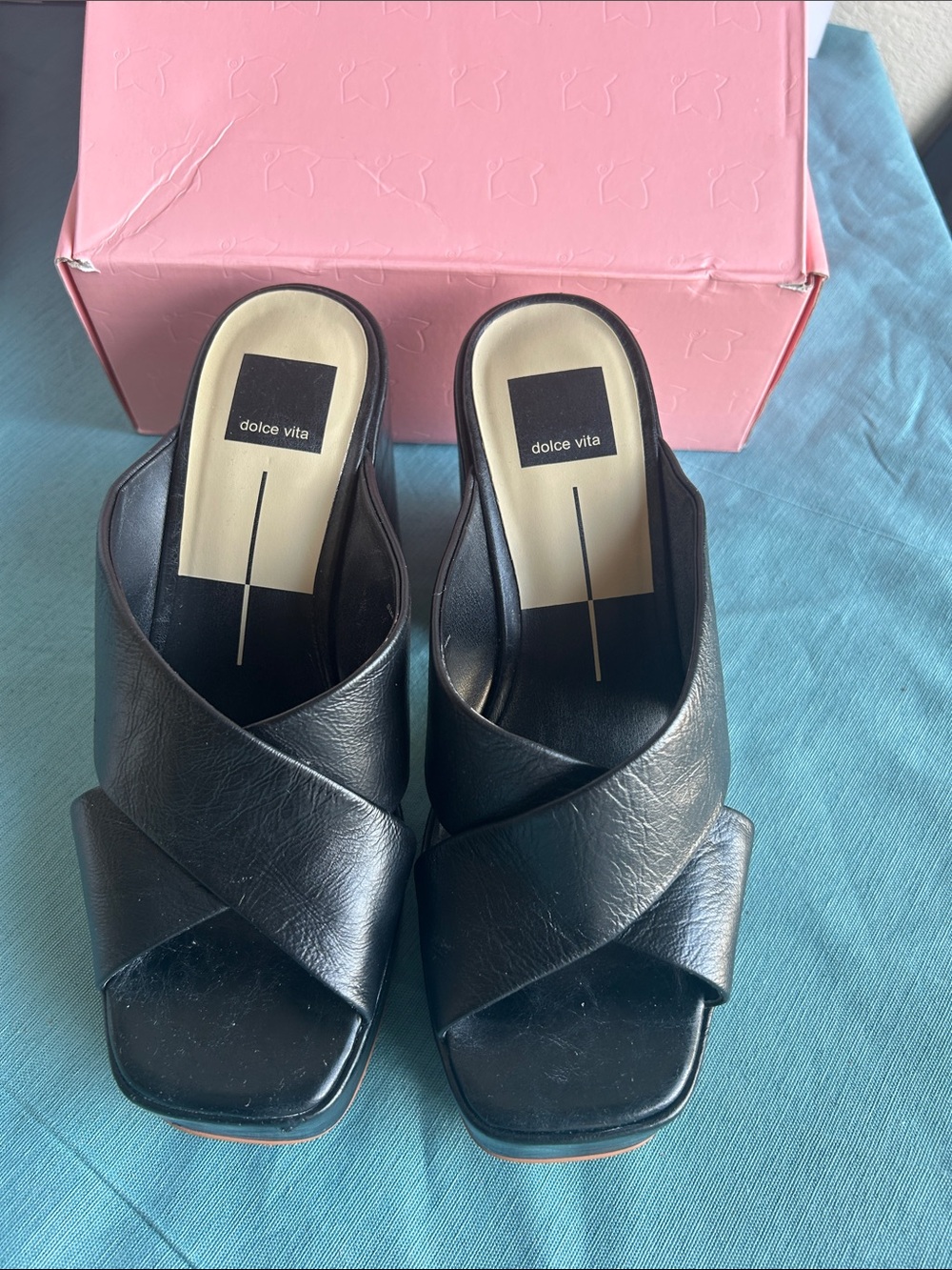 Dolce Vita Black Leather Crisscross Mule Slides